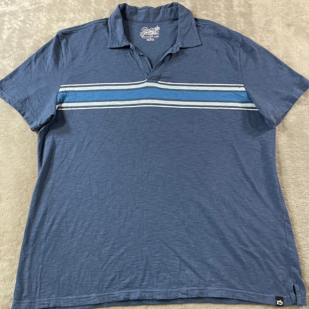Southern Tide Sun Farer Polo Shirt Mens XL Blue Striped Summer Beach‎ Resort